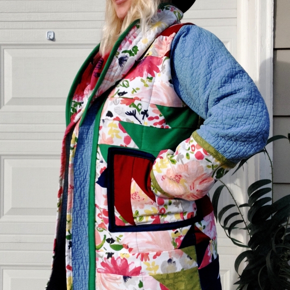Handmade Quilted Floral Patchwork Multicolor Jacket - Picture 4 of 13
